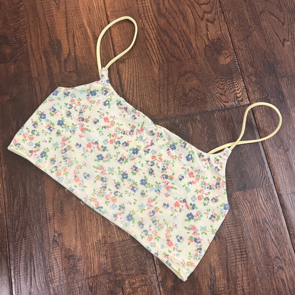 Anthropologie Tops - Anthropologie Floral Crop Cami Top in Yellow Straps Size L/XL